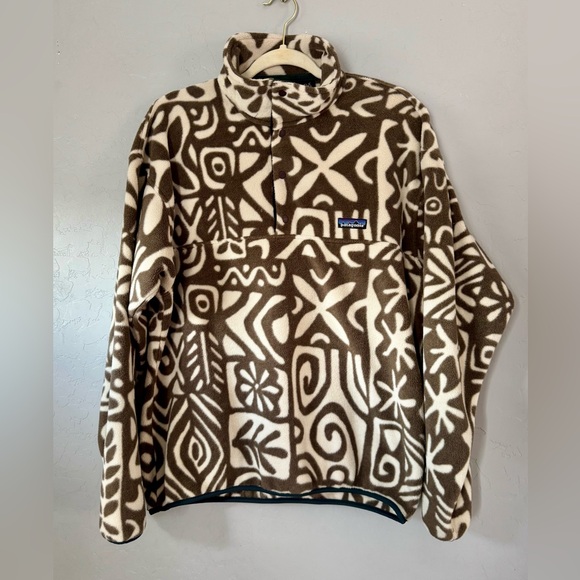 Patagonia Vintage MEDIUM Synchilla Snap-T Fleece 1990s BROWN Hawaiian Surf RARE - Picture 1 of 11